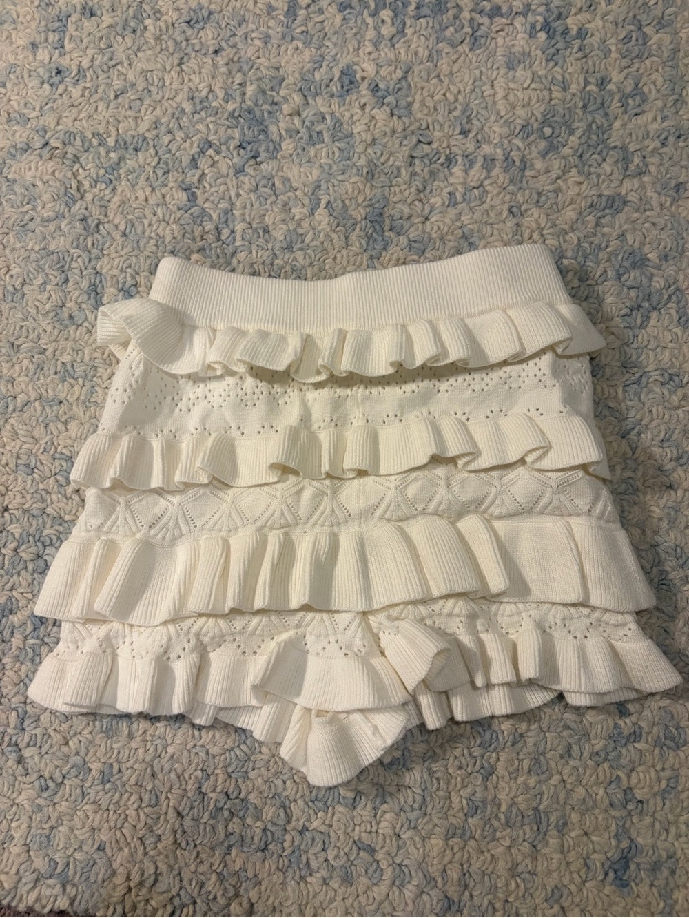 Ruffled Knit Mini Shorts in Ivory